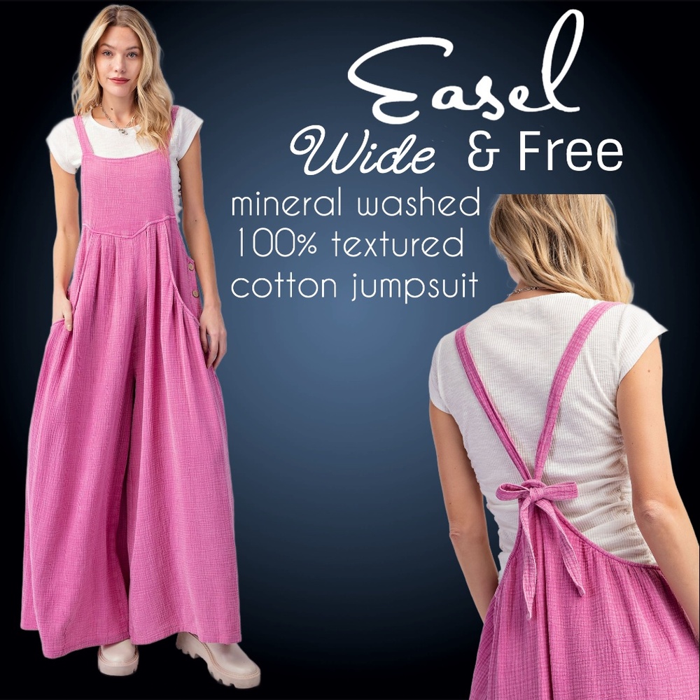 EASEL "Wide & Free" Soft Cotton Mineral Washed Jumper Wide Statement Leg Pockets